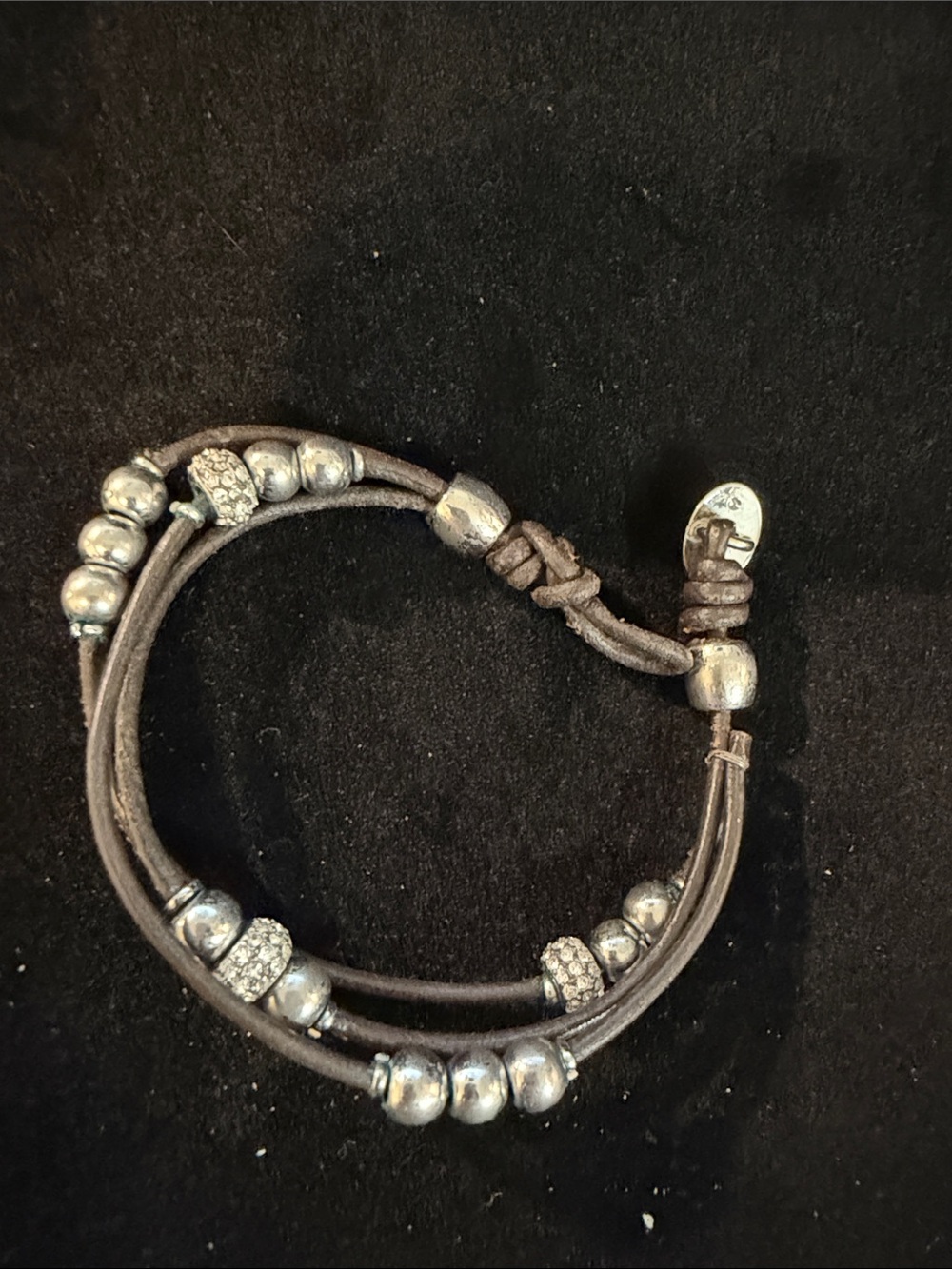 Fossil Black Leather Wrap Bracelet with Silver Accents